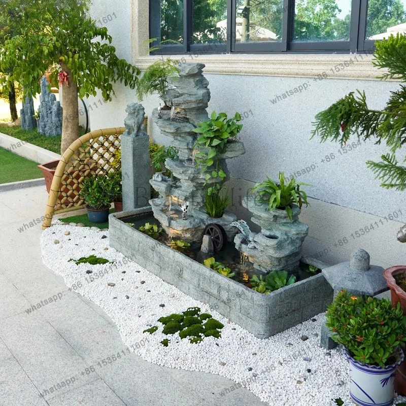 yj57 courtyard bonsai decoration rockery flowing water fountain ornament fish pond landscaping view