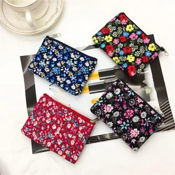 Korean Floral Cloth Coin Bags Purse Women's Ins Canvas Small Clutch Wallets Money Pouch Keys Earphone ID Credit Card Holder Bags