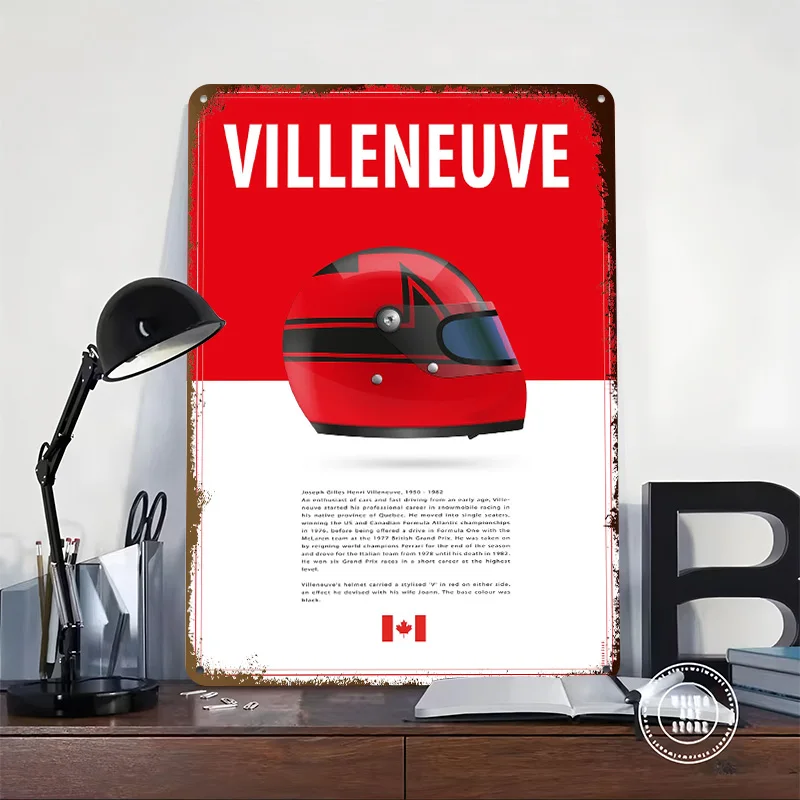 Gilles Villeneuve Helmet Poster Customized Vintage Metal Signs Wall Art Retro Tin Plaque for Bedroom Decorations Bar Accessories