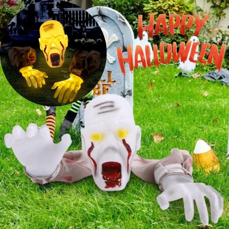 

Halloween Decoration Glowing Skull Stakes Creeping Ghost Props Warm Light Skeleton Yard Decor for Scary Party Outdoor Setup