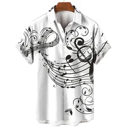 New Men's Shirt 2024 Summer Fashion Hawaiian Shirt Short Sleeve Lapel Top Music Symbol Pattern Print Shirt Oversized Man Clothes