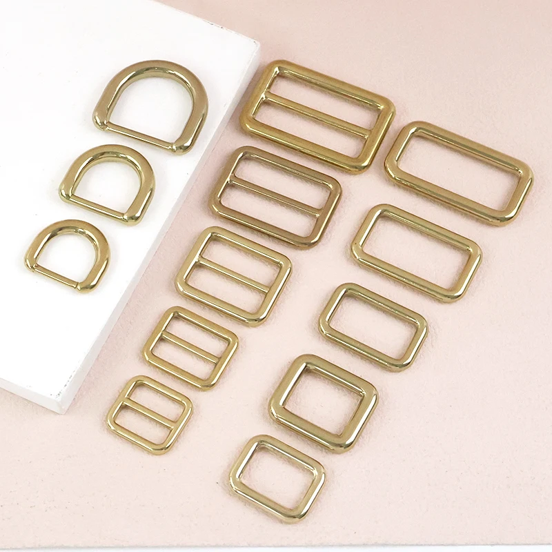 

4/10Pcs 15-38mm Solid Brass Rings Bag Strap Adjust Tri-Glide Slider Dog Harness D Ring Buckle Webbing Belt Buckles Accessories