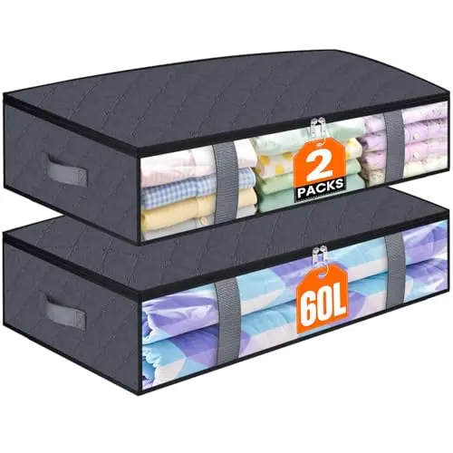 

Контейнеры для хранения под кроватью, 2 упаковки сумок для хранения одеял, складные сумки для хранения с большими молниями, прозрачная передняя панель, для хранения обуви