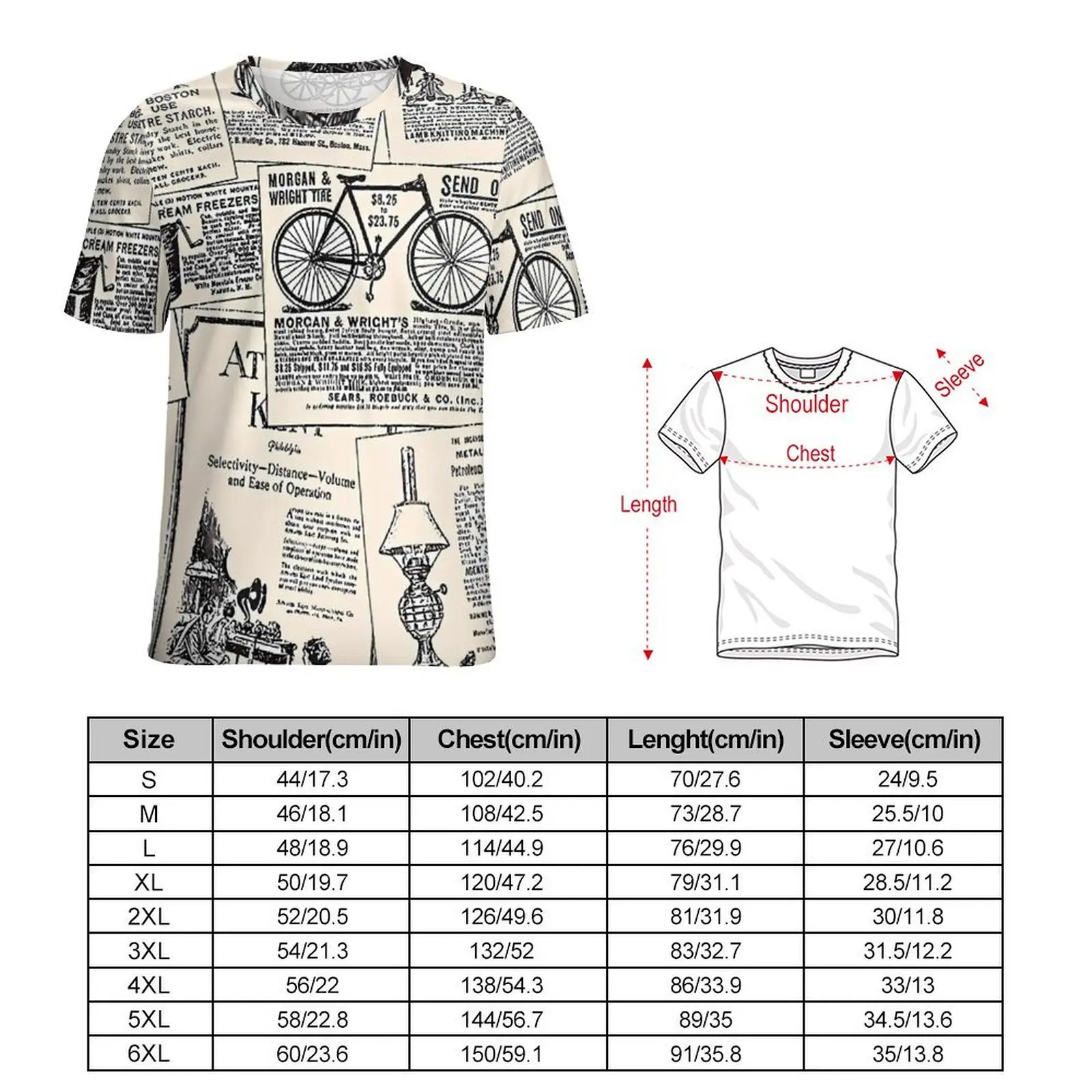 Oversize T Shirt Summer Vintage Newspaper T-Shirts Letter Print Casual Round Neck Tshirt Men Hippie Pattern Tops