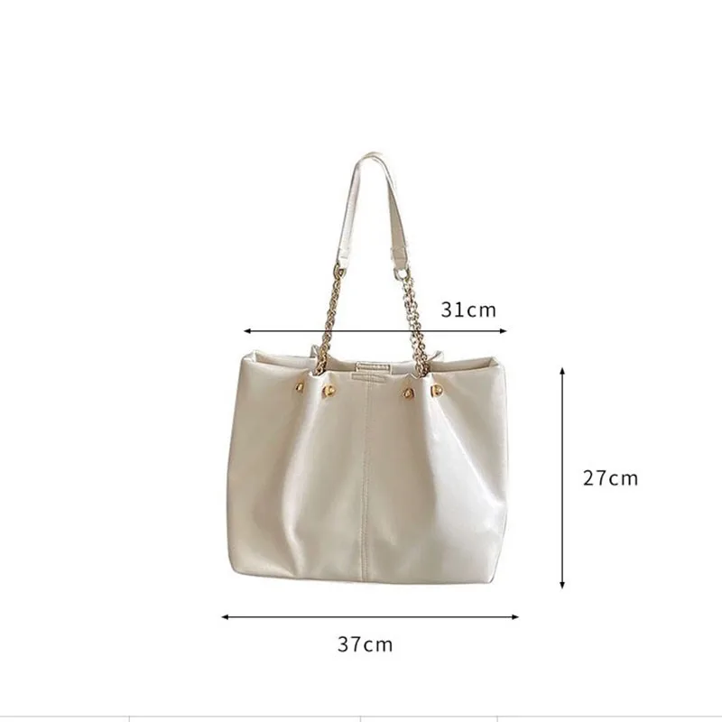 2023 new high-capacity beads chain tote bags fashionable pure color contracted commuter single shoulder bag