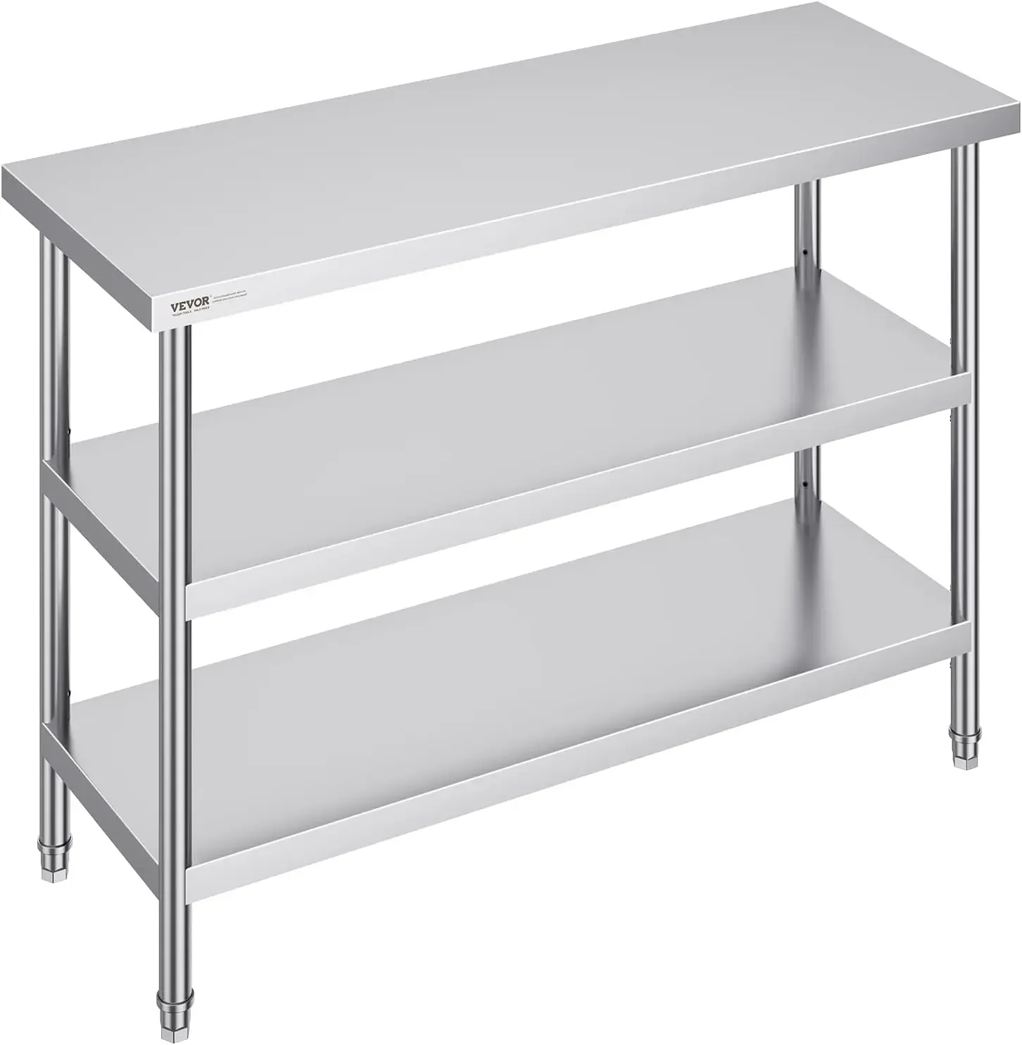 

Stainless Steel Food Prep Table, 18 x 48 x 34 Inch Commercial Kitchen Worktable, with 2 Adjustable Undershelf
