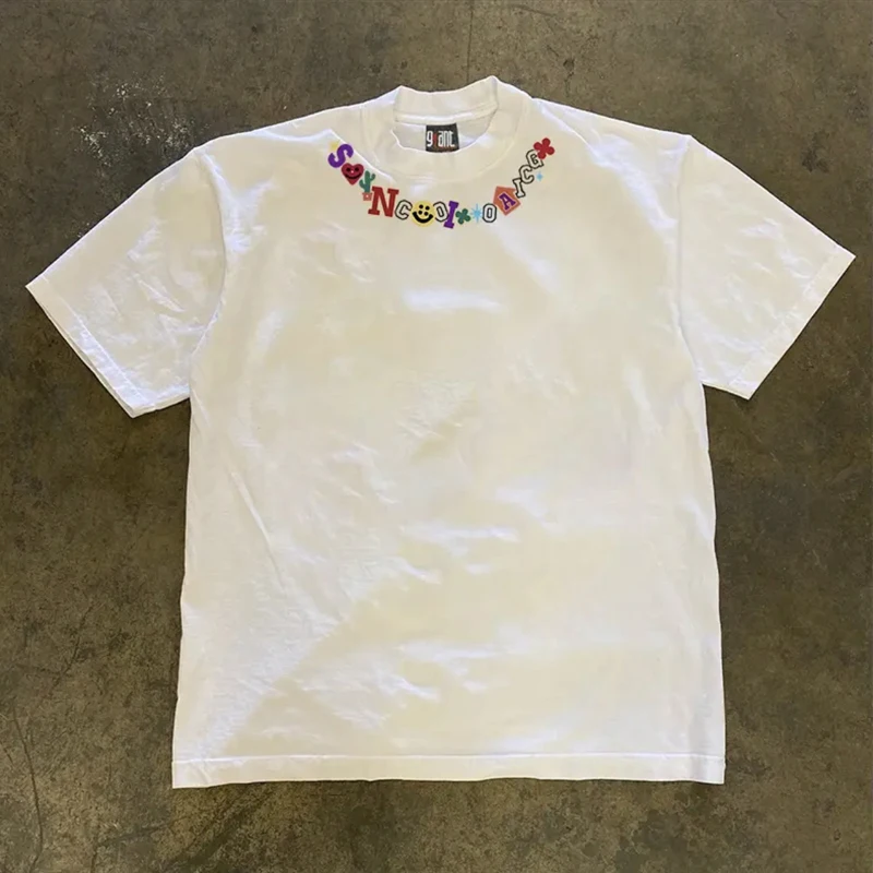 Pure Cotton 260g Heavyweight Expression Necklace Unisex Loose Fit American Letter Couple's Apparel MiaoCheng Story