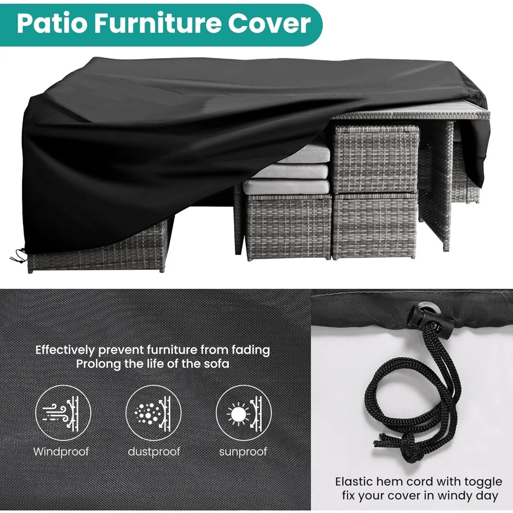 7-Piece Outdoor Patio Furniture Set with Dining Table and Chairs, All-Weather Wicker Conversation Set Including Ottoman