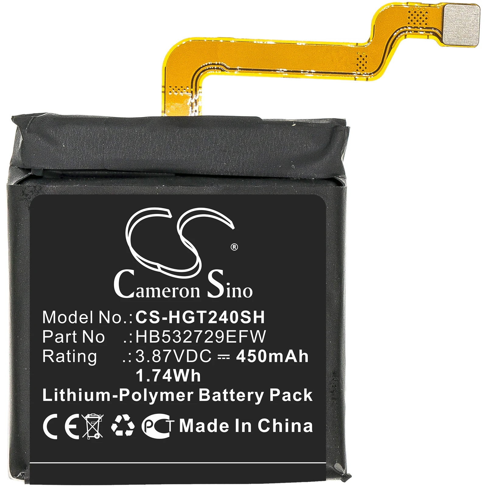 Smartwatch Battery For Huawei GT2 Pro Watch 3 GLL-AL04 HB532729EFW  HB532729EFW-A 450mAh / 1.74Wh  Li-Polymer  3.87V Black