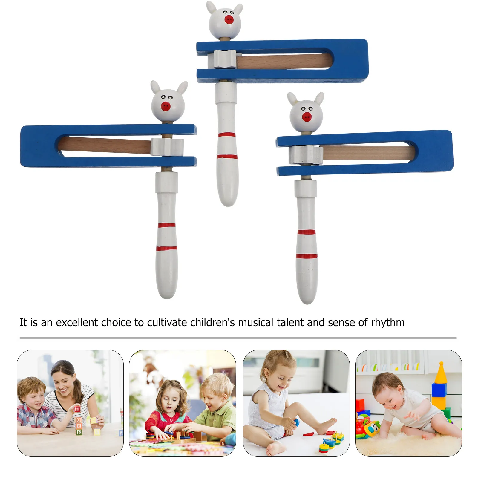3Pcs Creative Cartoon-Style Birch Castanets Hand-Cranked Clapping Sound Fine Motor Skill Development Musical