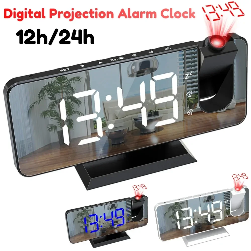 USB Projector Digital Wall Clock Electronic Snooze Table Clock Watches Garden Alarm Clocks for Bedrooms Home Decor 12 H Desk