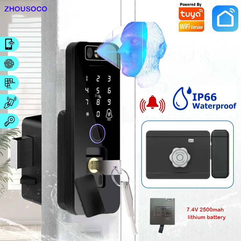 Tuya WiFi 3D Face RecognitionLock Waterproof Fingerprint Smart Doorock With Rechargeable Battery App CodeKeyless Gate Lock