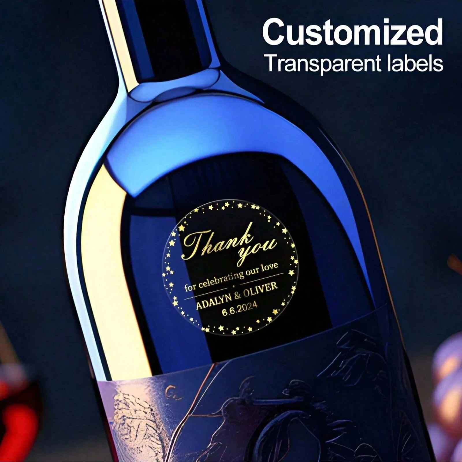 ملصقات مقاومة للماء شفافة مخصصة 4 سم مع نجوم ذهبية لحفلات الزفاف، أختام شكر مستديرة مخصصة لاستحمام الزفاف #4