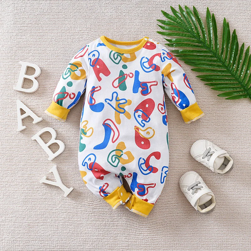 

Newborn Clothes Cartoon Letter Cotton Comfortable And Soft 0-18 Boys And Girls Spring And Autumn Long Sleeved Baby Jumpsuit