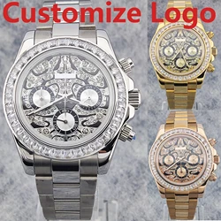 Customize Logo 42mm New Tiger Diamond Men's Quartz Watch VK63 Movement 6 Needle Chronograph High-Quality Stainless Steel