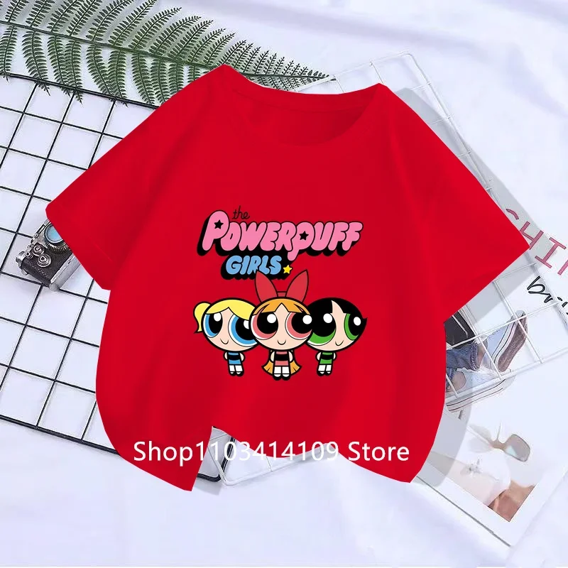 Children Clothes Half Sleeve T-shirt The Powerpuff Girls Series Anime Cartoon Cute Kids Girls Summer Clothing Tops Short Sleeve