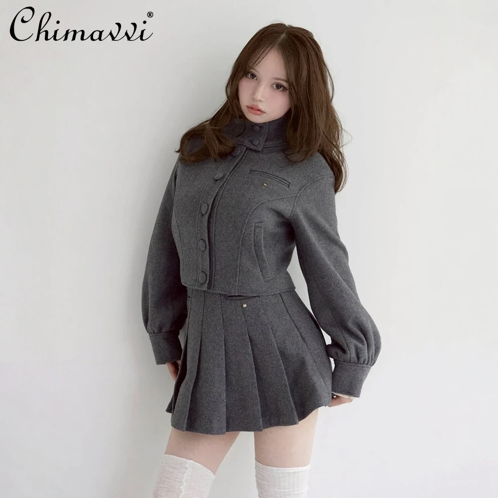 

Japanese Sweet Wool Blend Stand Collar Slim Fit Short Woolen Coat and Mini Skirt Set 2025 Winter New Fashion Commuter Outfits