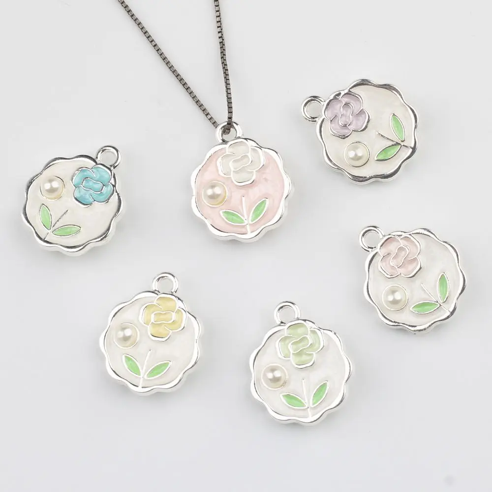 10Pcs/lot Simple Alloy Pearl Inlay Monet Garden Round Pendant for DIY Bracelet Necklace