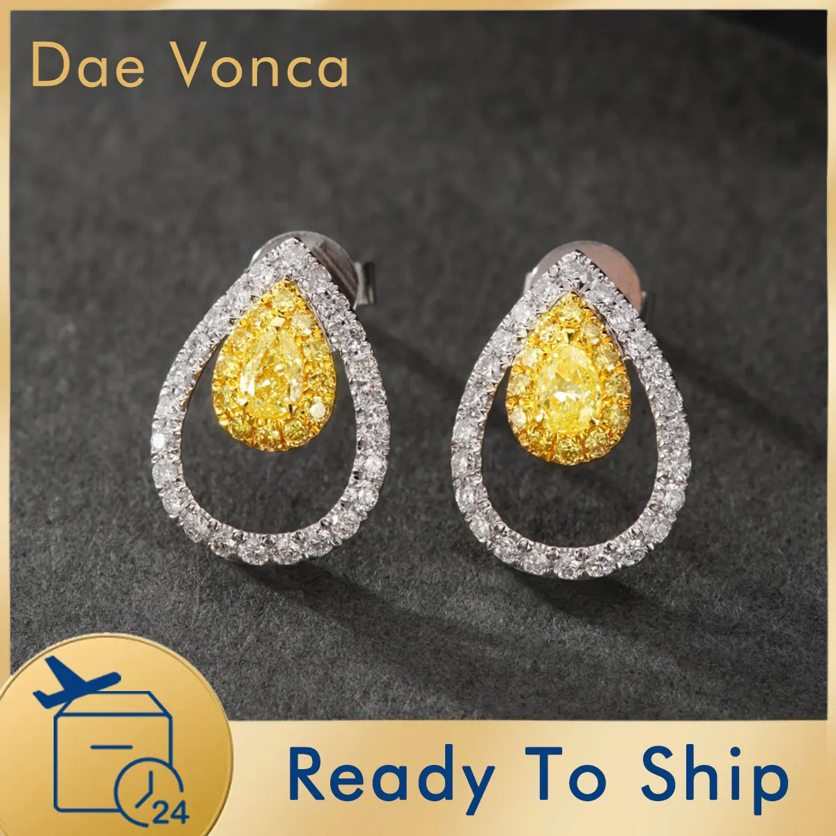 

Micro Inlay Yellow Diamond Ear Studs Earrings Luxury Full Lab Grown Diamond Earring Fashion Stud Earring For Women