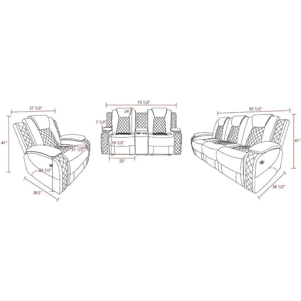 Living Room Furniture, Reclining Sofa, loveseat, Chair with USB Port/Storage Console/Cup Holders