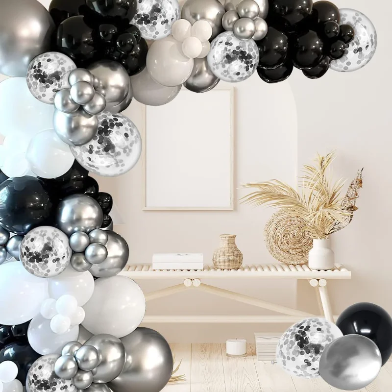 Imagem -02 - Balões Garland Arch Kit para Decorações de Festa de Aniversário Prata Preto Branco Adulto Crianças 10 15 25 30 35 40 50 60 Anos de Idade