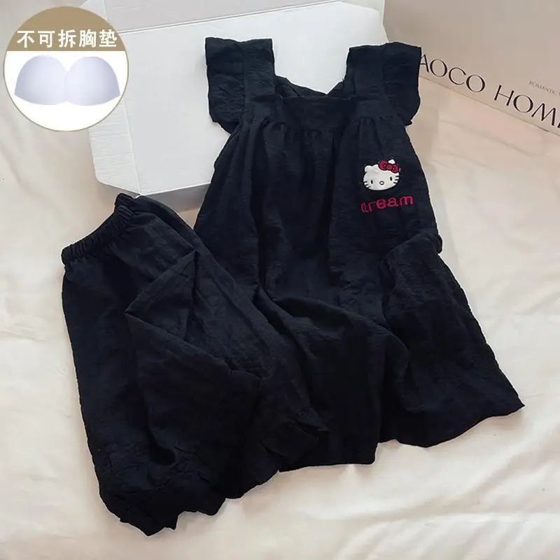 Hello Kitty Women Pajamas Set Cloud Cotton Sleeveless Shorts Cute Sexy Homewear