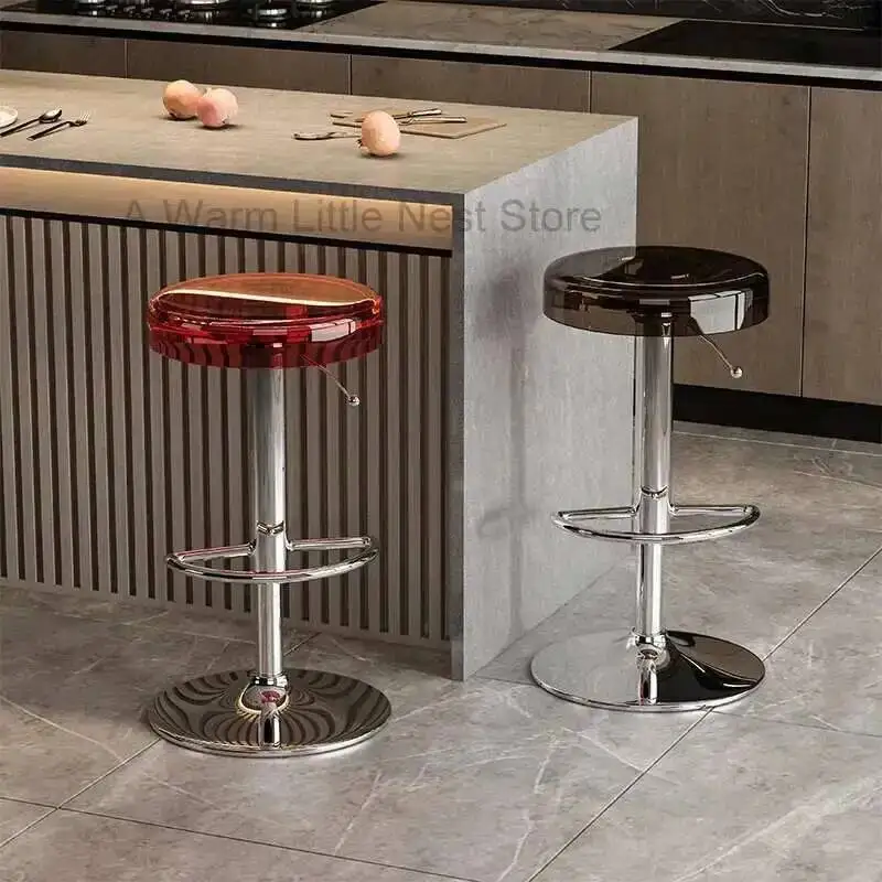 

Silver Adjustable Stools Height Bar Kitchen Clear Leg Design Transparent Dinning Bar Chair Living Room Modern Banqueta Furniture