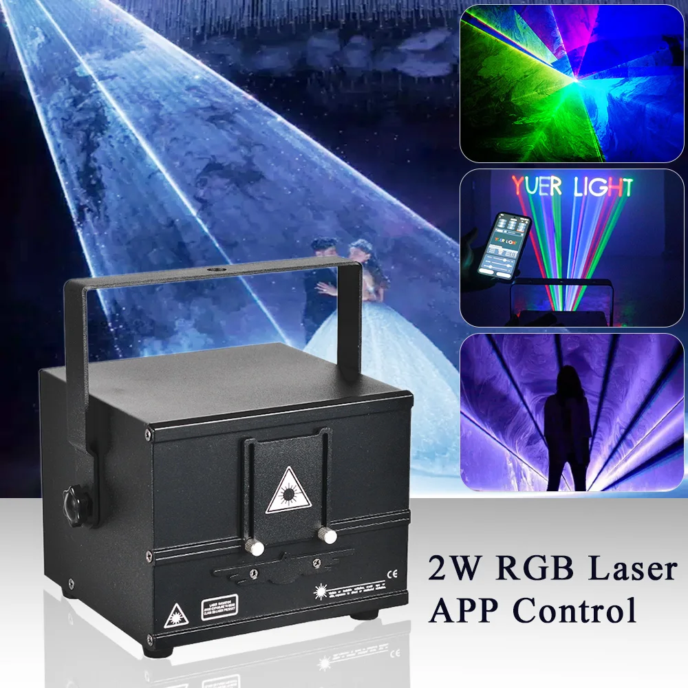 

YUER 2W RGB Laser App DMX Control Animation Wedding Decoration Popular Stage Lighting Party Lamp Dj Bar Nightclub Laser Ligthing