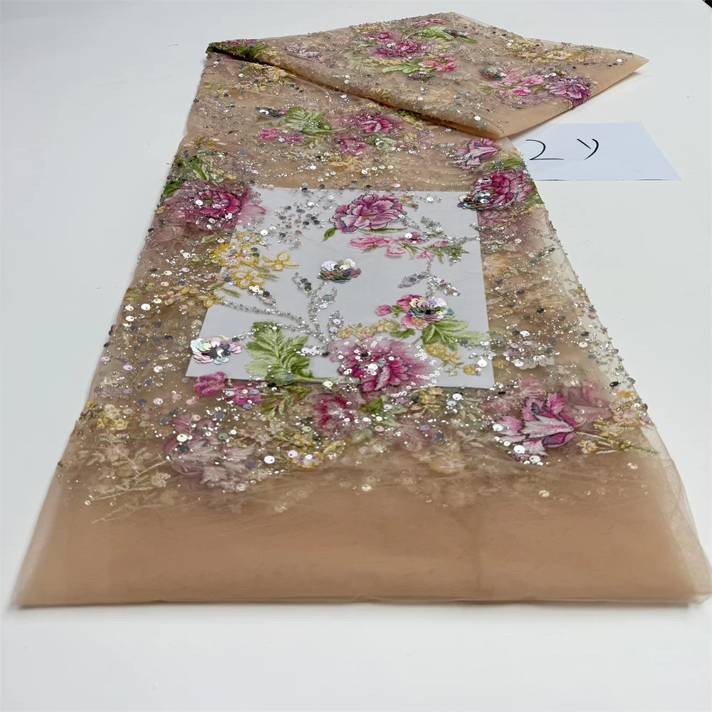 قماش دانتيل خرز أفريقي 2 ياردات ترتر عالي الجودة مواد الزفاف النيجيري أقمشة العريس الفاخرة لخياطة الفساتين