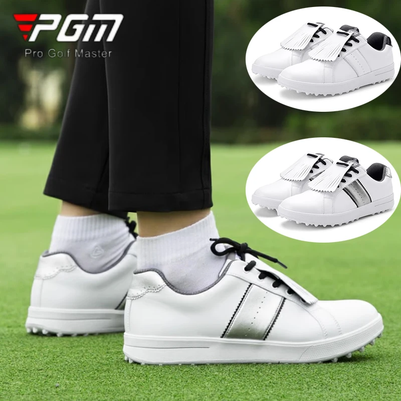 PGM-zapatos de Golf impermeables para mujer, zapatillas antideslizantes transpirables con borlas y cordones, zapatos blancos pequeños, entrenadores