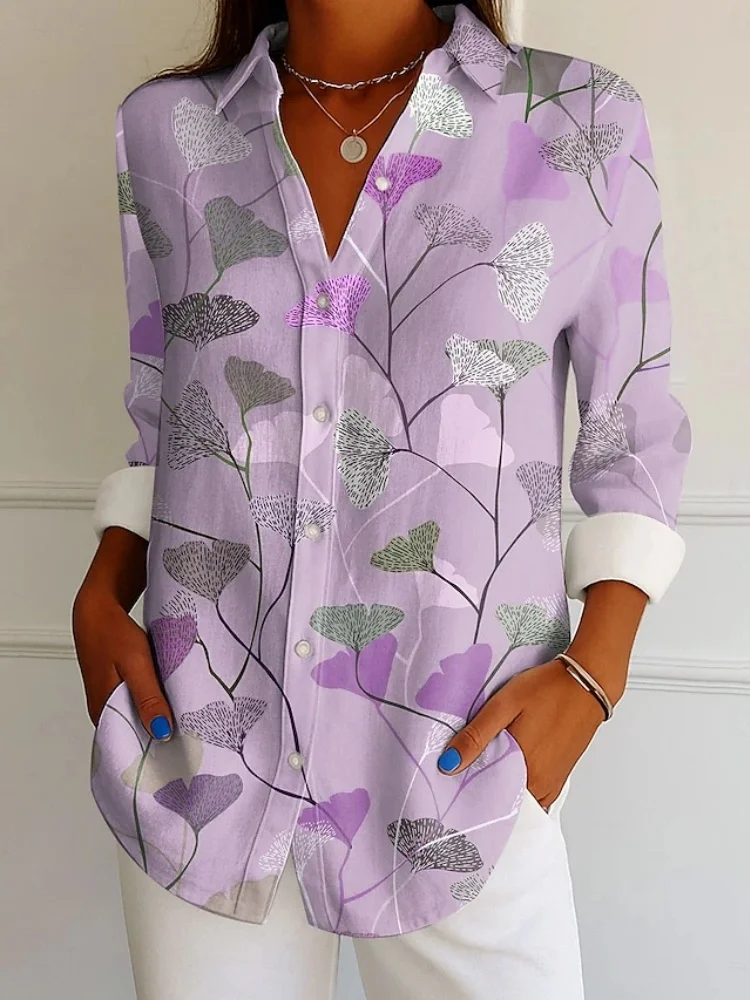 

2025 New Women's Shirt Exquisite Floral Print Casual Street Style Collared Shirt Women's Long-Sleeve Loose-Fit Shirt