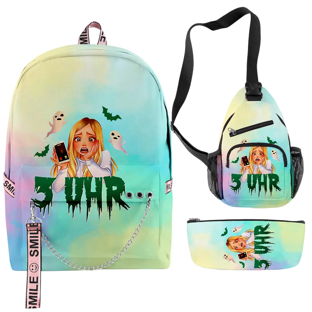 Classic Novelty Peculiar Cool Beki Fluffy 3D Print 3pcs/Set School Bags multifunction Travel Backpack Chest Bag Pencil Case