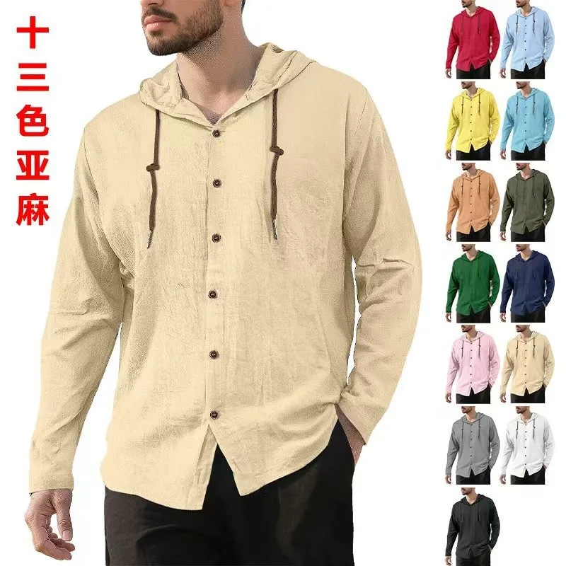 

Casual Men Clothes Cotton Hoodie Lightweight Hooded Sweatshirt Slim Fit Long Sleeve Sweatshirt Solid Drawstring Hood Pullover