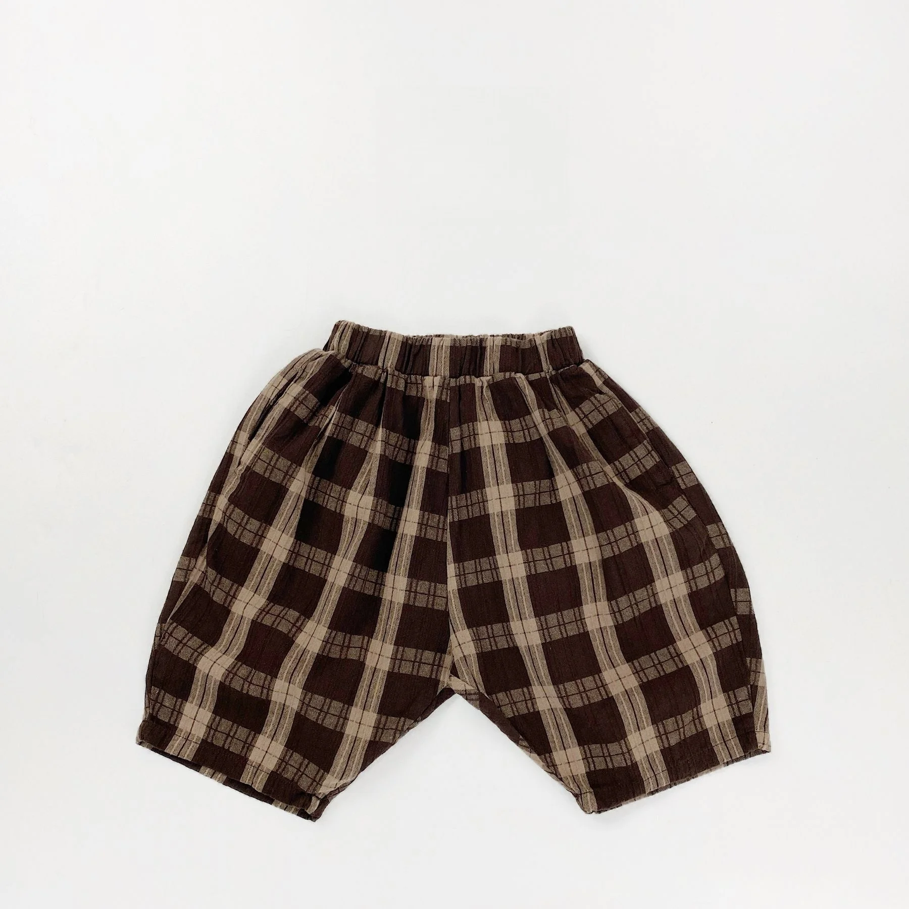 Kinder-Caprihose im koreanischen Stil, Retro-Gittermuster, Kinder-Shorts, Sommerhose, weich, atmungsaktiv, Unisex-Hose – Detail 10