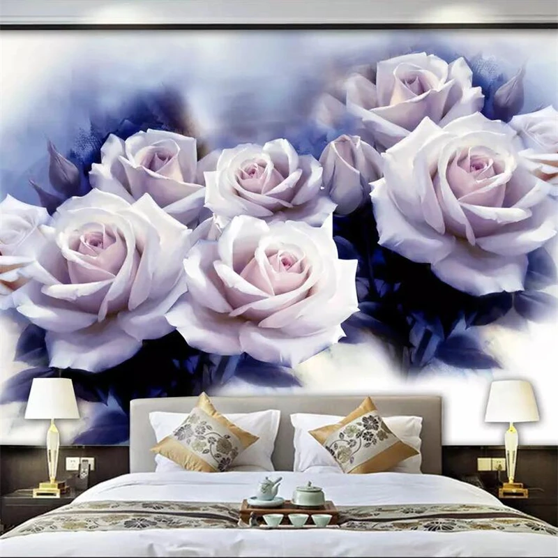 Customized product Beautiful white rose Nordic retro wallpaper mural flower Living room sofa TV background 8d bedroom restaurant