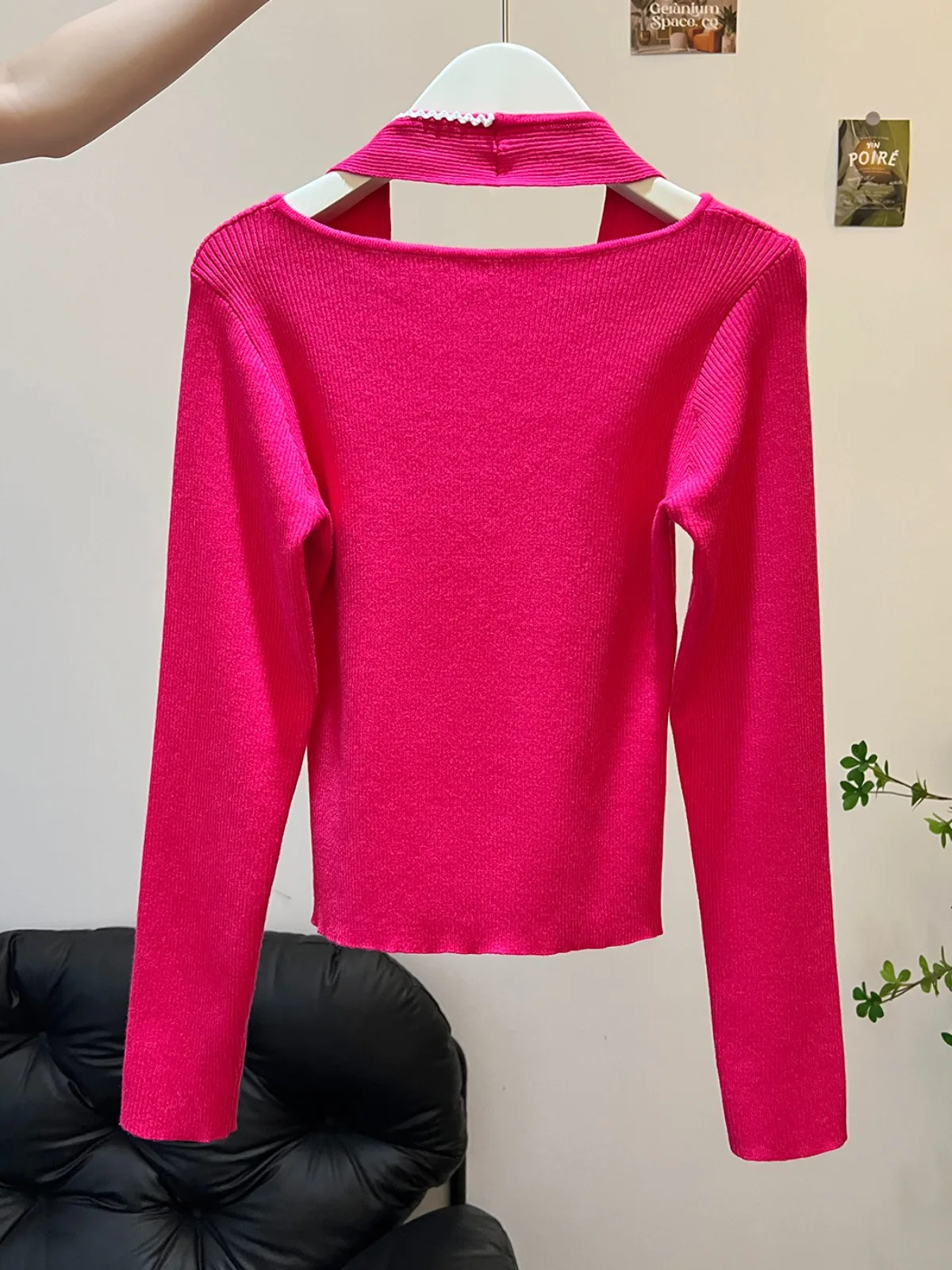 เสื้อไหมพรมถักแบบยาวสไตล์เกาหลี ดีไซน์เว้าลาย  สีพื้น เรียบง่าย เหมาะสำหรับใส่ทำงาน ฤดูใบไม้ร่วง ฤดูหนาว สำหรับผู้หญิง...