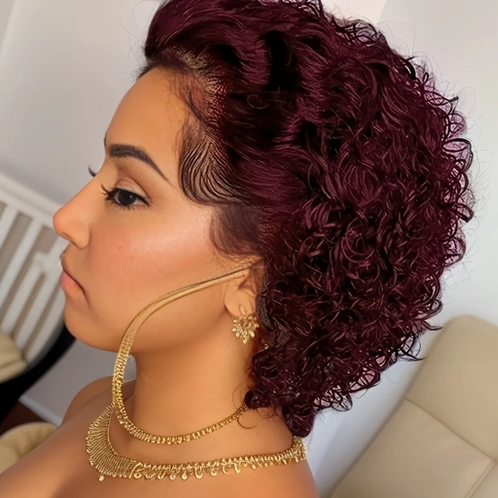 

13x1 Lace Front Short Pixie Cut Water Wave 100% Human Hair Wigs for Women Natural Hairline Wig