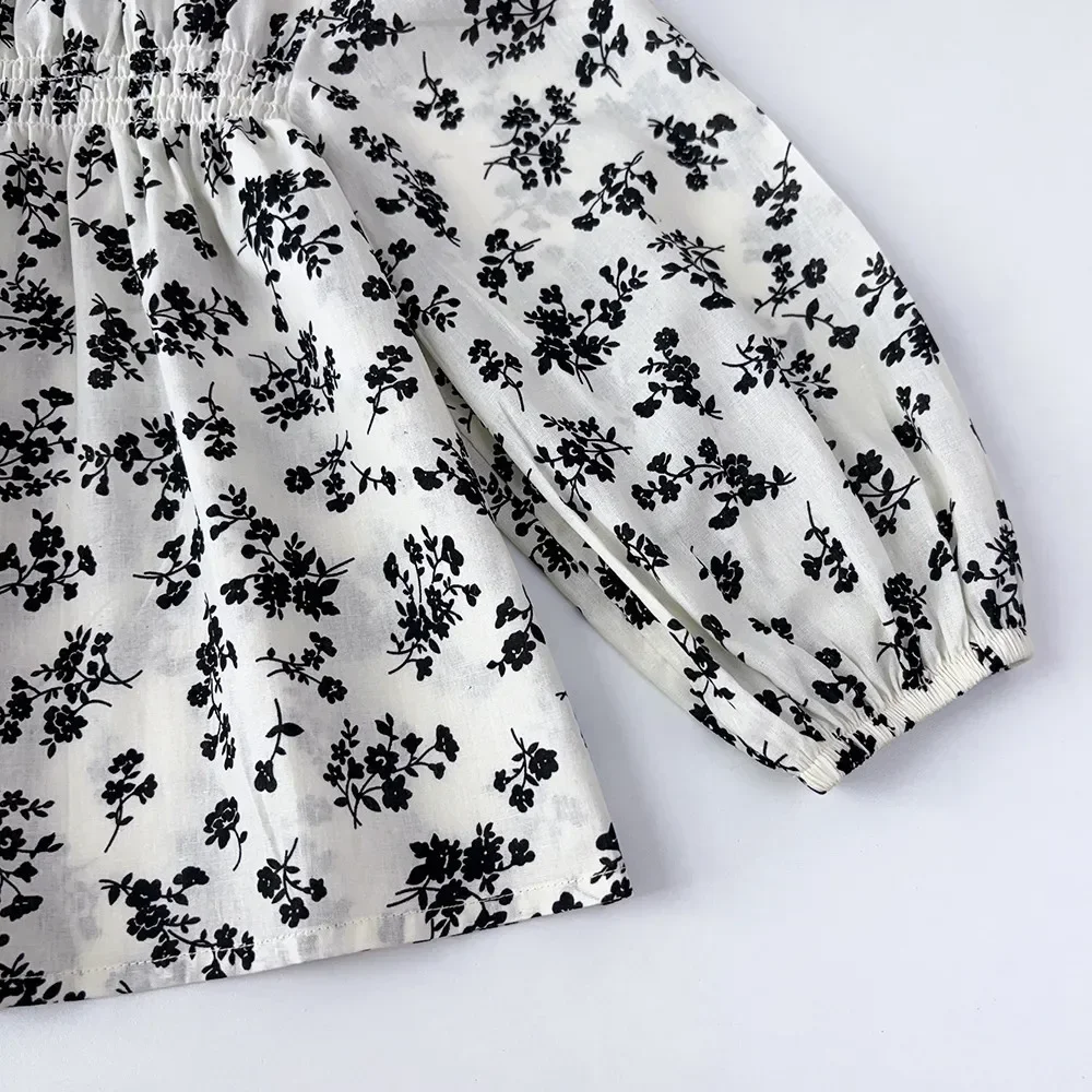 Girl Clothes 2-6 Year Old Autumn New Daily Wear Children\'s Fashion Black Flower Ear Edge Long Sleeve Basic Shirts Tops