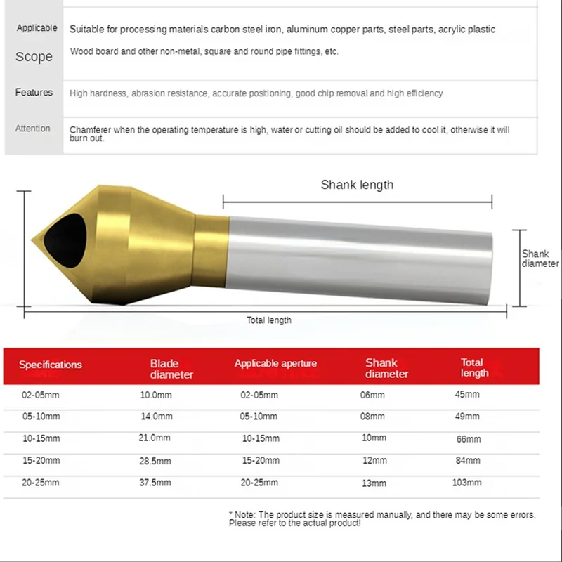 Countersink TiN Coated Inner Chip Removal Metal Deburring Drill Bit 90° Camfering Smooth Hole Cutter HSS Tool for Steel Al