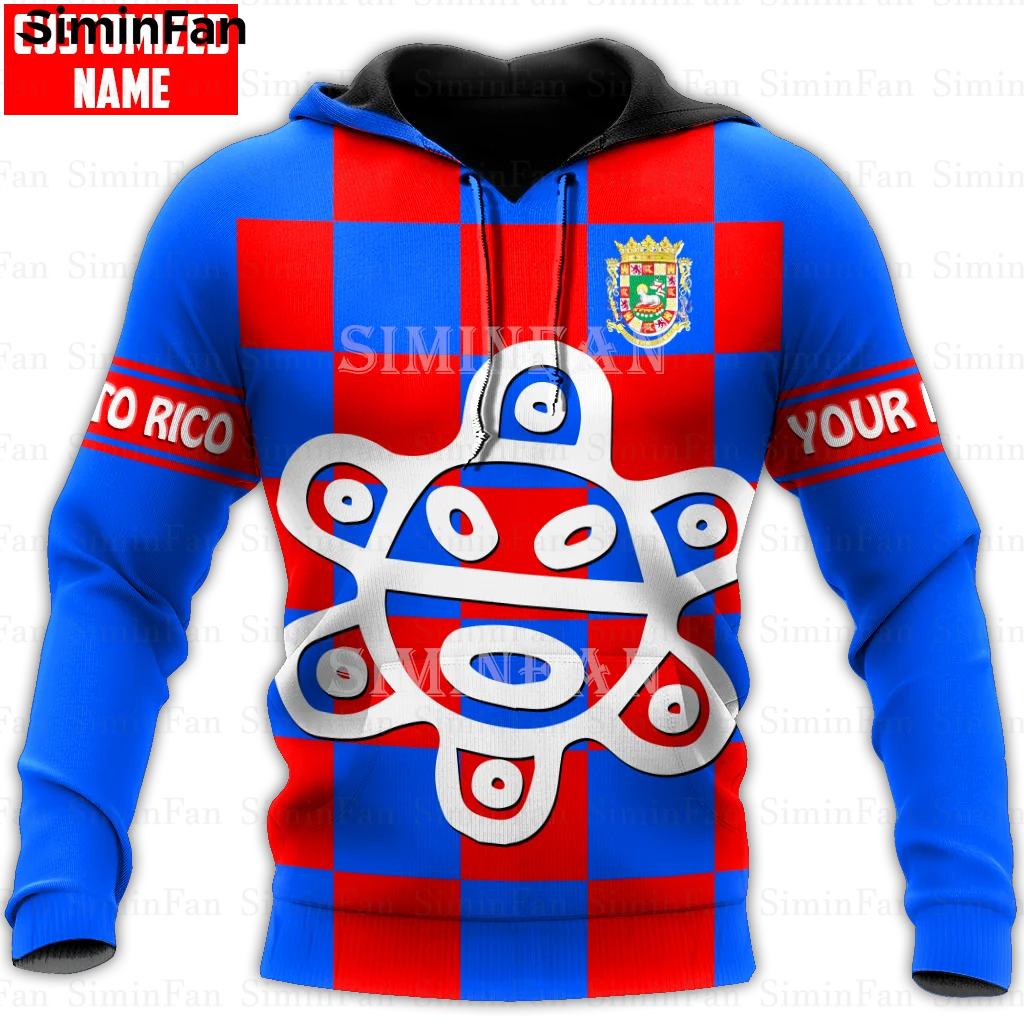 Puerto Rico Sun Taino 3D Printed Mens Red Blue Hoodie Zipper Jacket Male Hooded Pullover Sweatshirt Unisex Outwear Women Coat H1