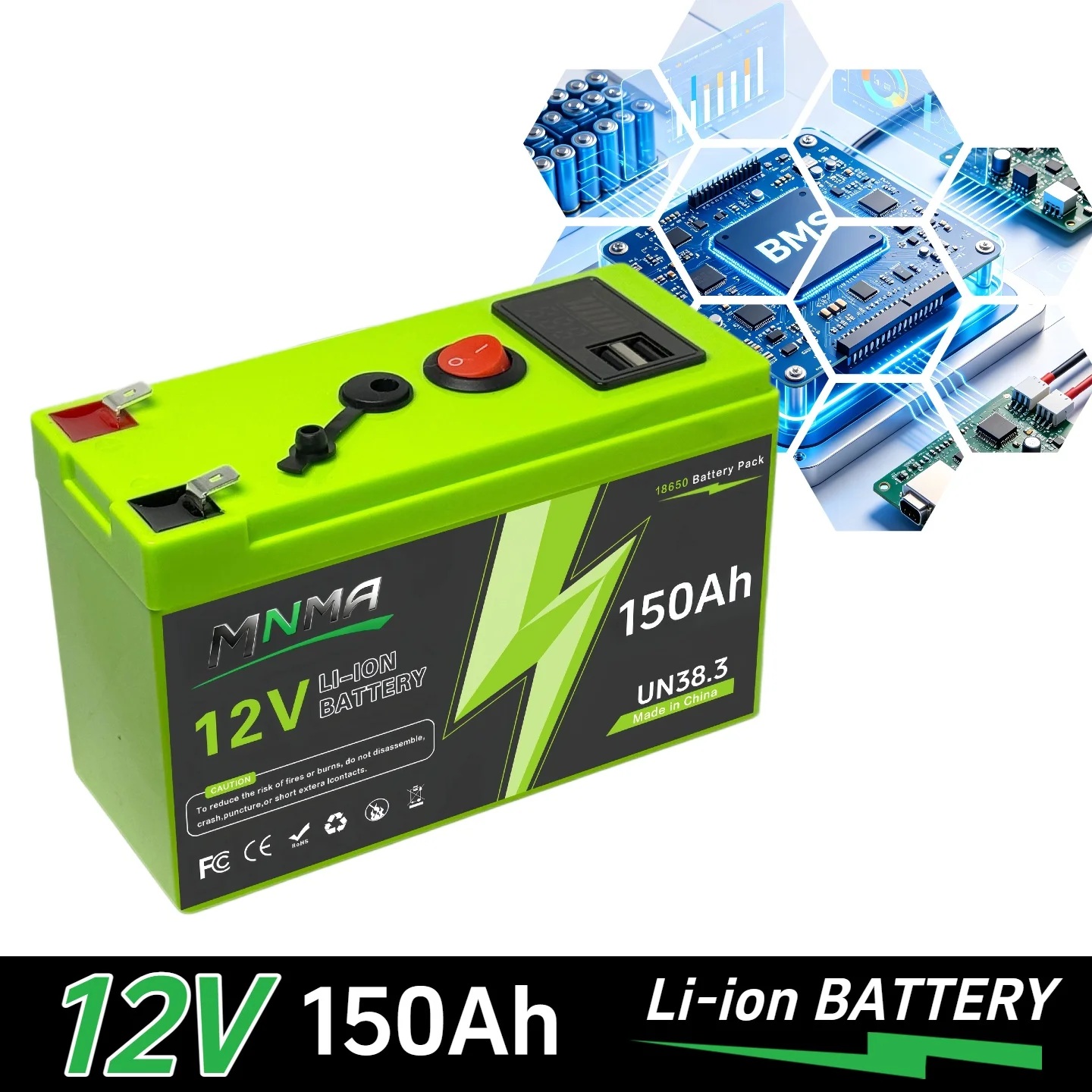 Batterie rechargeable au lithium 12V 150Ah 4000+ cycles LiFePO4 pour énergie solaire, petit onduleur, éclairage, véhicules électriques, détecteur de poissons
