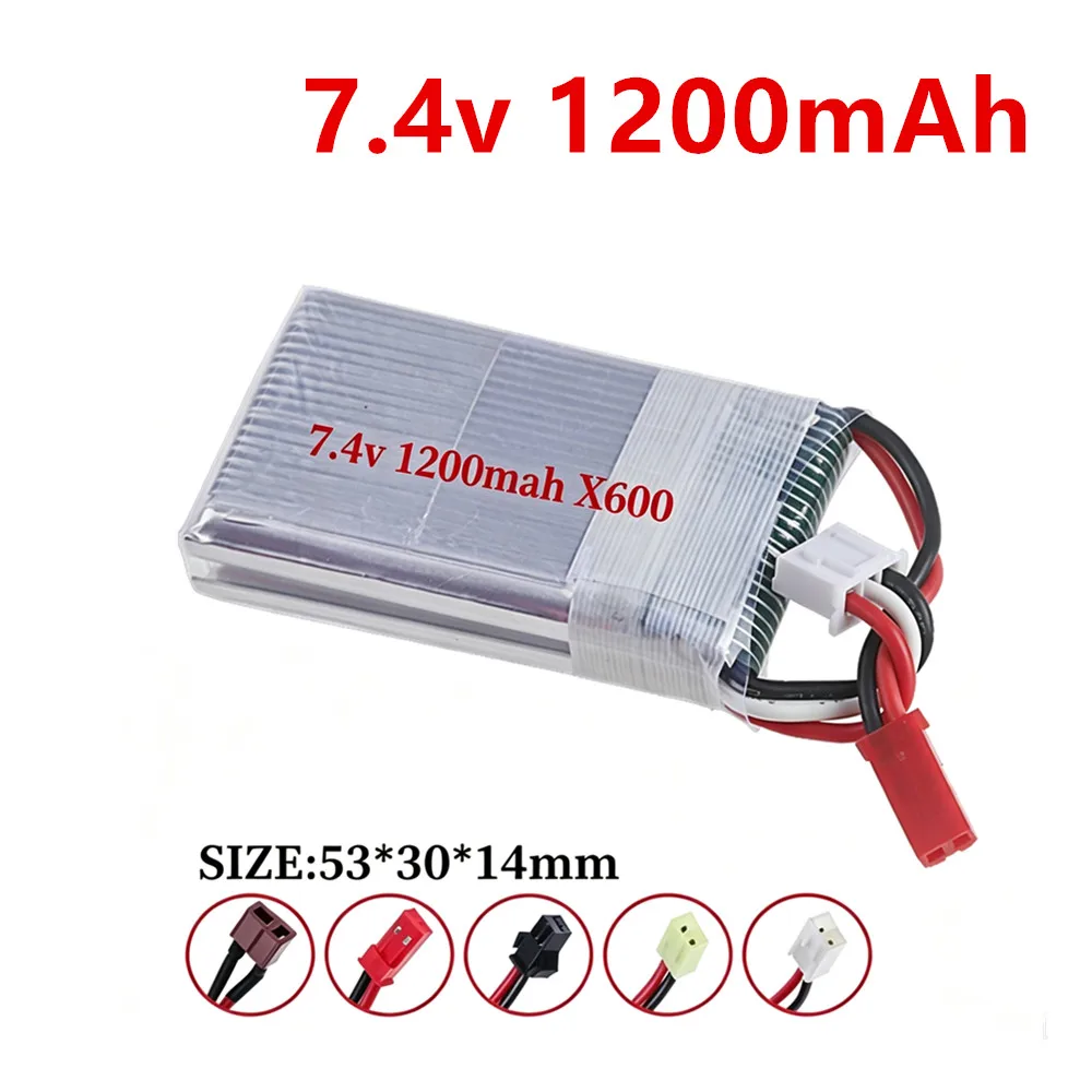 782642 Lipo Battery 7.4V 1200mAh 25C For MJXRC X600 RC Drone Spare Parts 2S 7.4 V Battery With JST/SM/T/EL-2P/Tamiya Plug