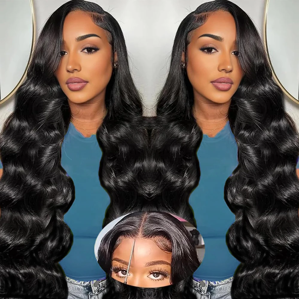 30 40 Inch Body Wave Lace Front Wig Human Hair 13x6 Hd Transparent Frontal Glueless Pre Plucked Black For Women Water Wave