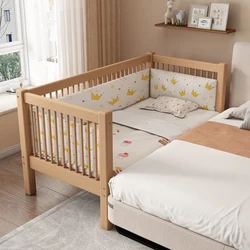 Solid wood baby crib splicing large bed children's bed widened and extended baby beech wood adjustable lifting baby splicing bed