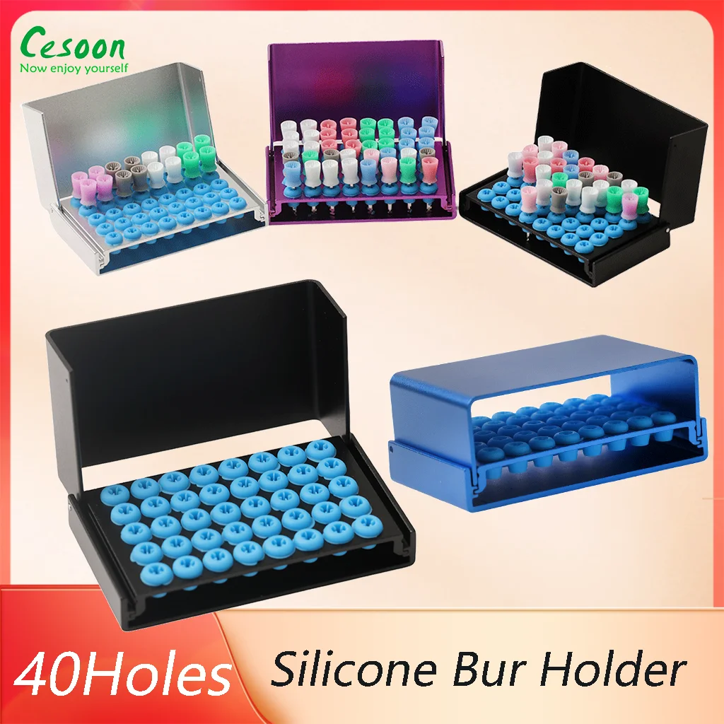 40Holes Dental Silicon Bur Holder Autoclave Burs Organizer Disinfection Box Block Case for Low Speed Holder Dentistry Tools