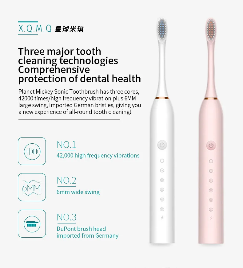 6 Clean Modes Sonic Electric Toothbrush USB Rechargeable Massage Relax Tooth Brush Adult Washable Teeth Whitening Cleaning Brush