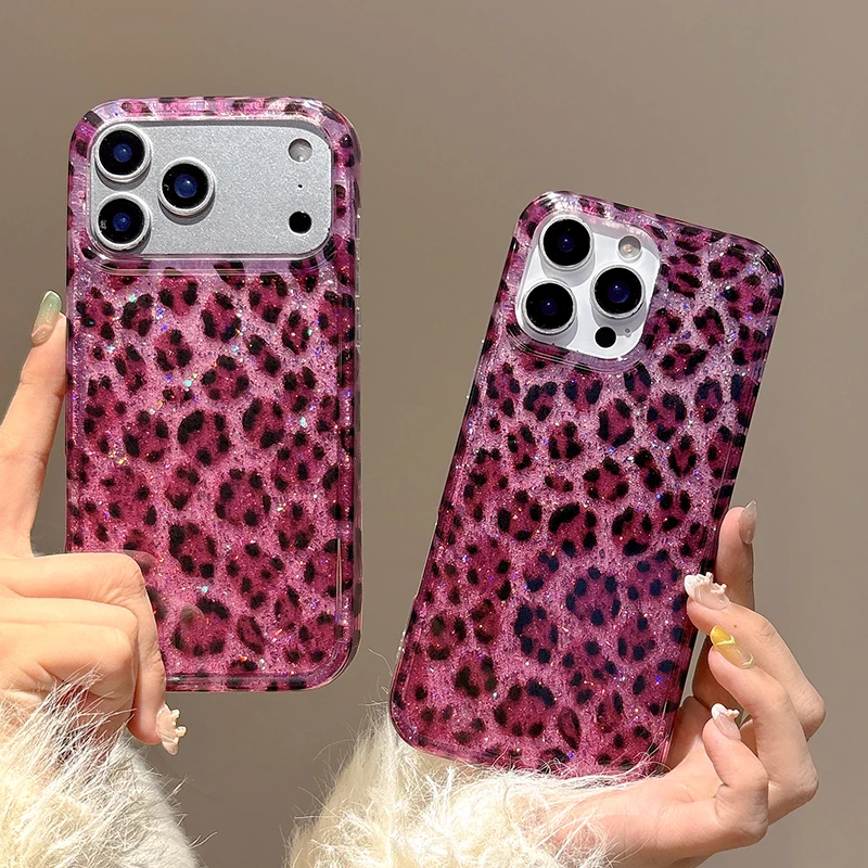 Ins Beliebte Glitzernde Rose Schwarze Leopardenmuster Hülle für iPhone 13 14 15 16 17 18 Pro Max Stoßfeste Harte IMD Rückseite – Detail 14