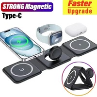 3 in 1 Foldable Fast Charging Dock Station Magnetic Wireless Charger Stand for iPhone 16 15 14 13 12 Pro Max Apple Watch AirPods