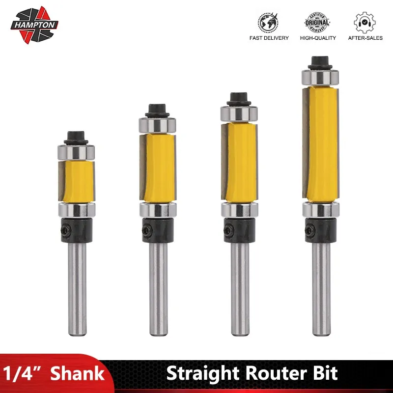 1/4‘’ Shank Straight Router Bit for Woodworking Tools Top & Bottom Bearing Double Bearing Trim Cutter Milling Cutter 