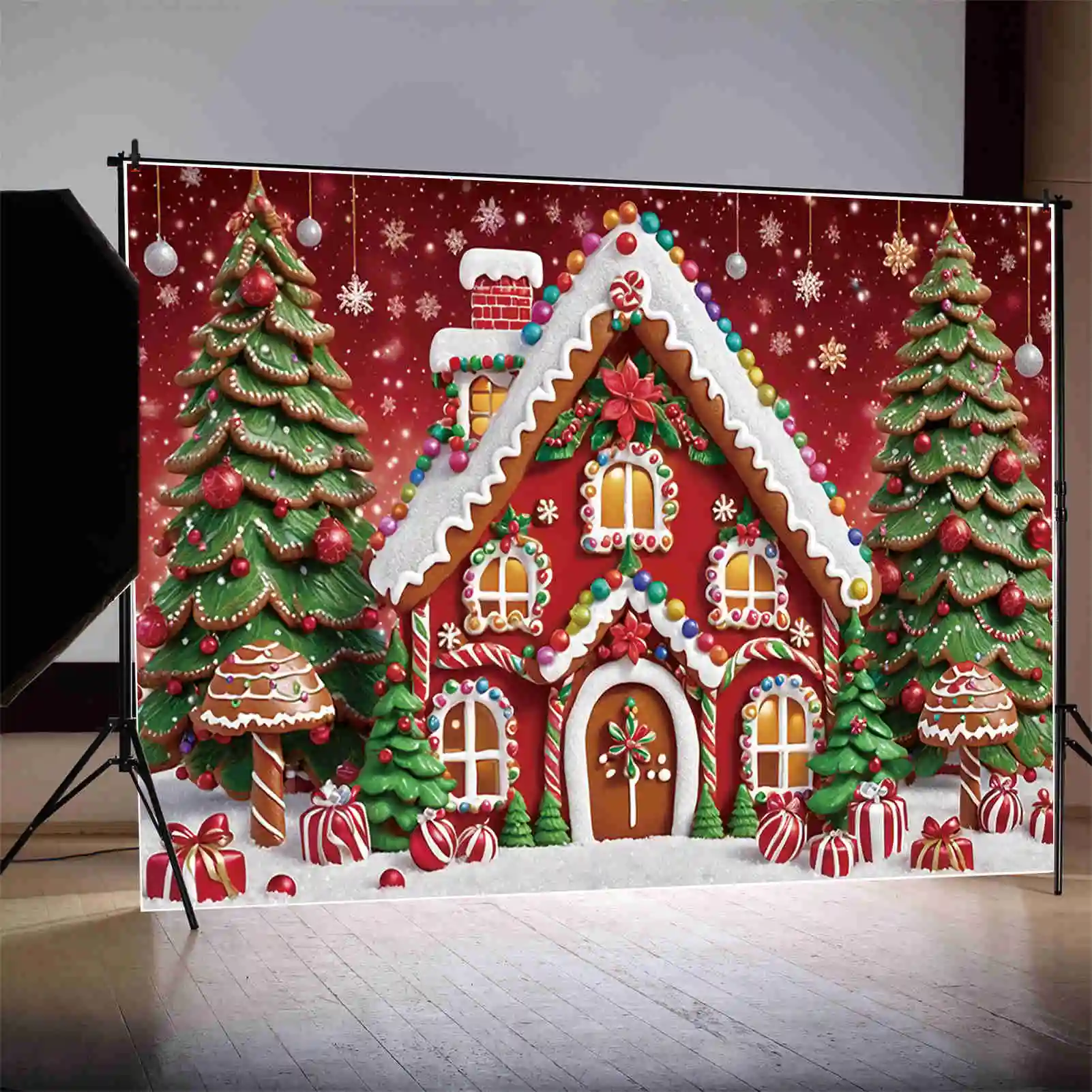 MOON.QG Рождественская елка конфеты тростник фоны детский имбирный Дом мяч 2025 фоны фотография зоны реквизит